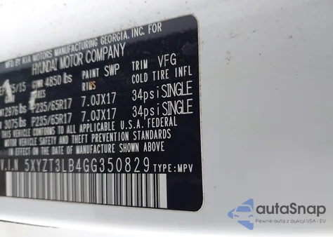 2016 Hyundai Santa Fe Sport 2.4L from USA, damaged, VIN 5XYZT3LB4GG350829